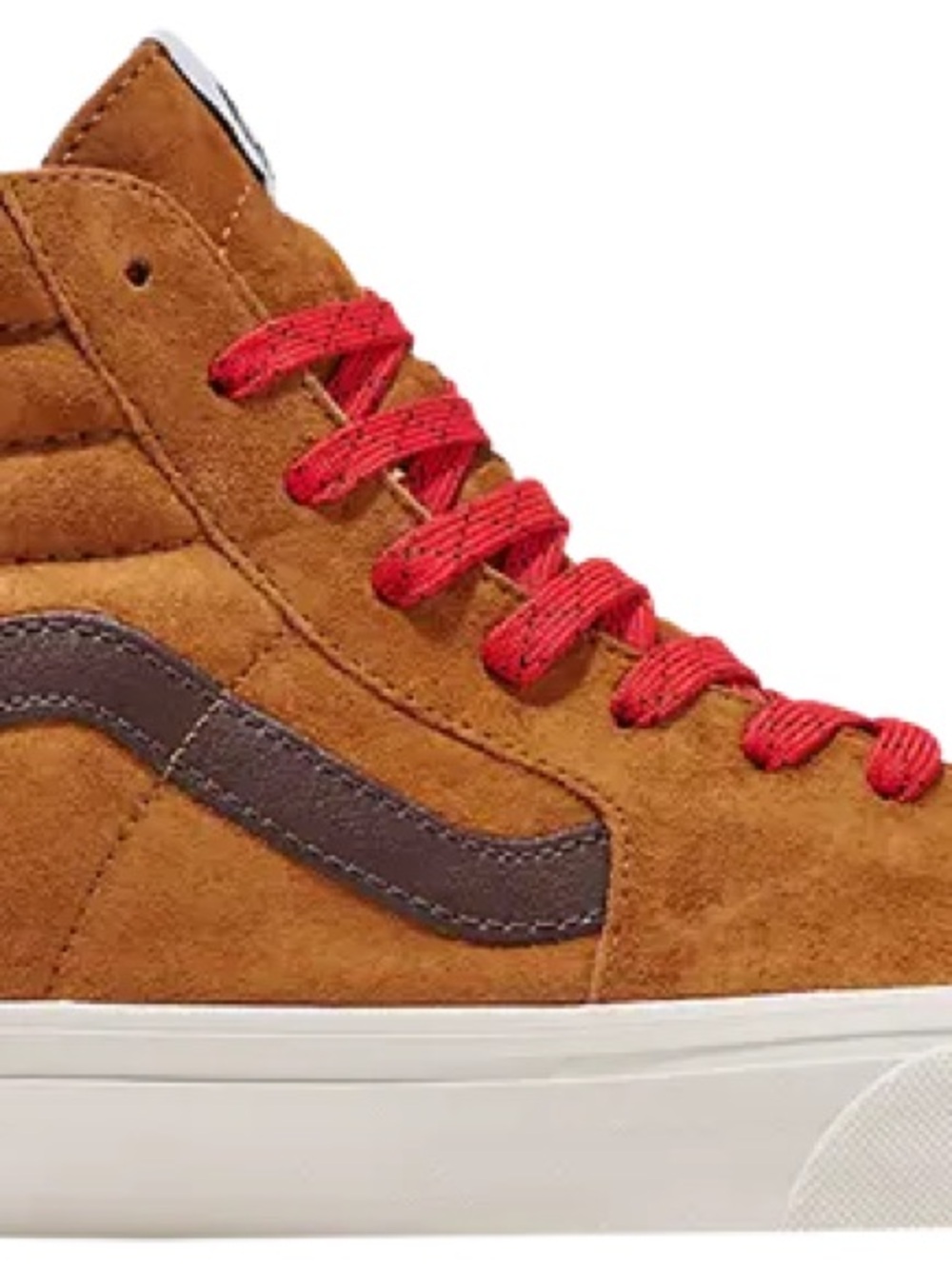 Vans Sk8 High Top Shoes Mens 6.5
Brown Suede HEIQ Plaid Trim Inside
Red/Lace